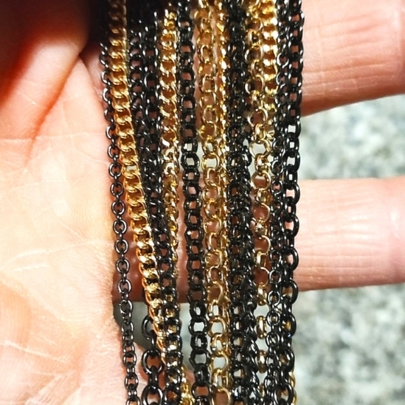 VINTAGE MULTI-STRAND GOLD-TONE GUNMETAL BLACK WIRE PENDANT 20 - 23" NECKLACE - Picture 11 of 11